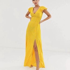 Club L button through short sleeve maxi dress in polka dot print - Yellow / US 4